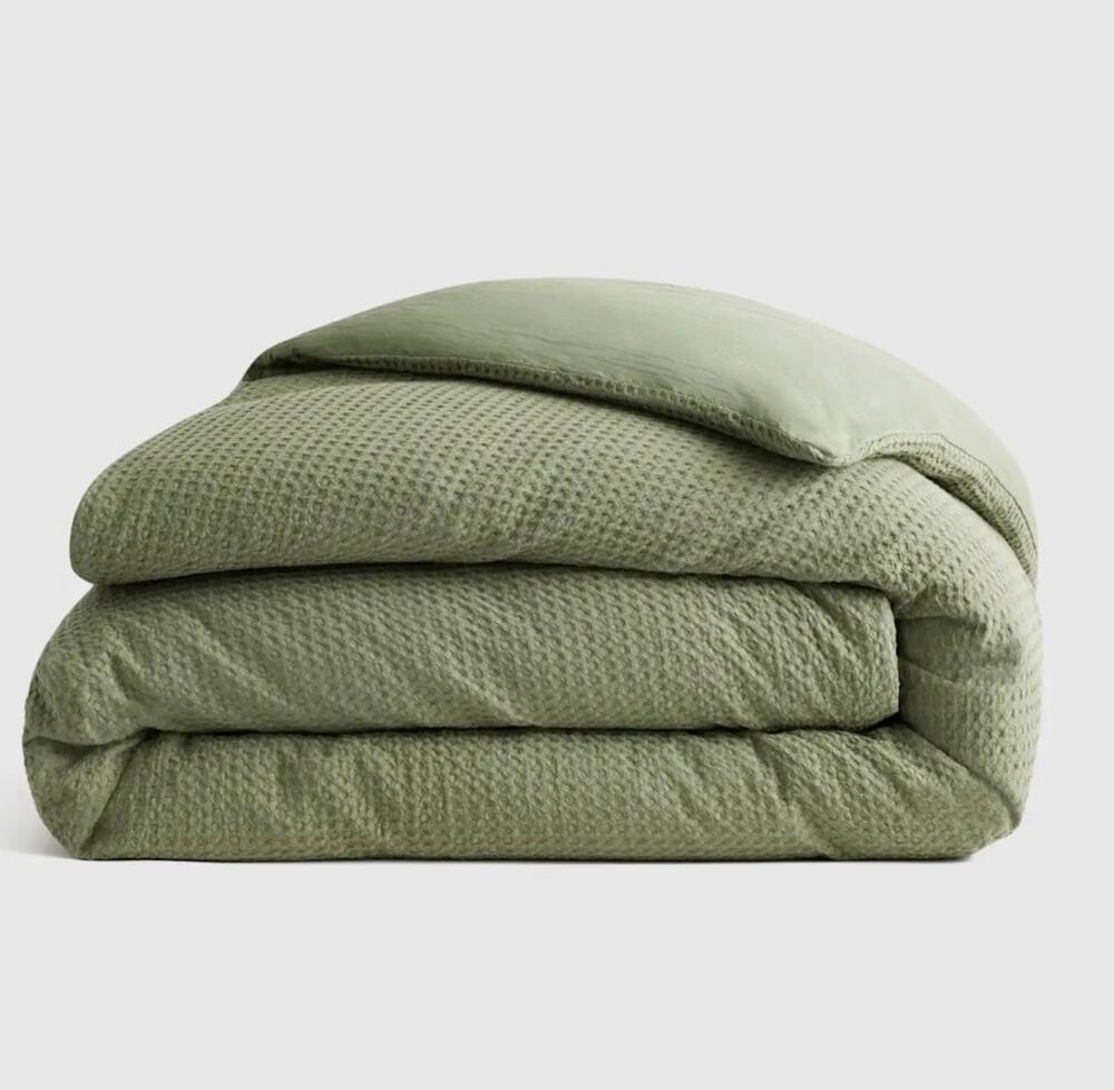 NWOT Quince Luxe Honeycomb 100% Organic Cotton Duvet Cover Full Queen Olive